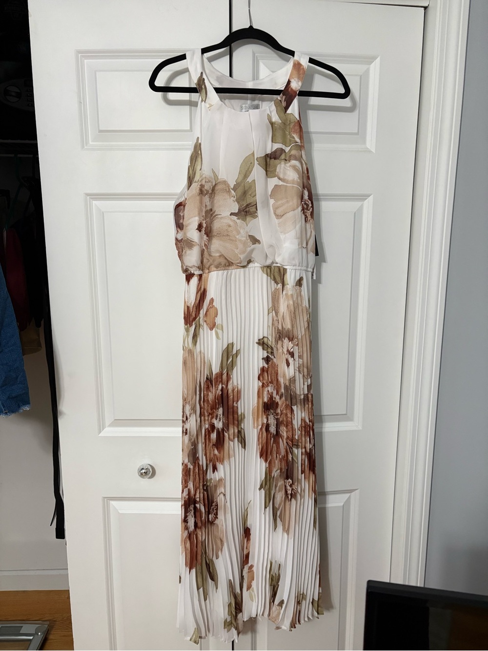 Robbie Bee White Maxi Dress with Brown Floral Print